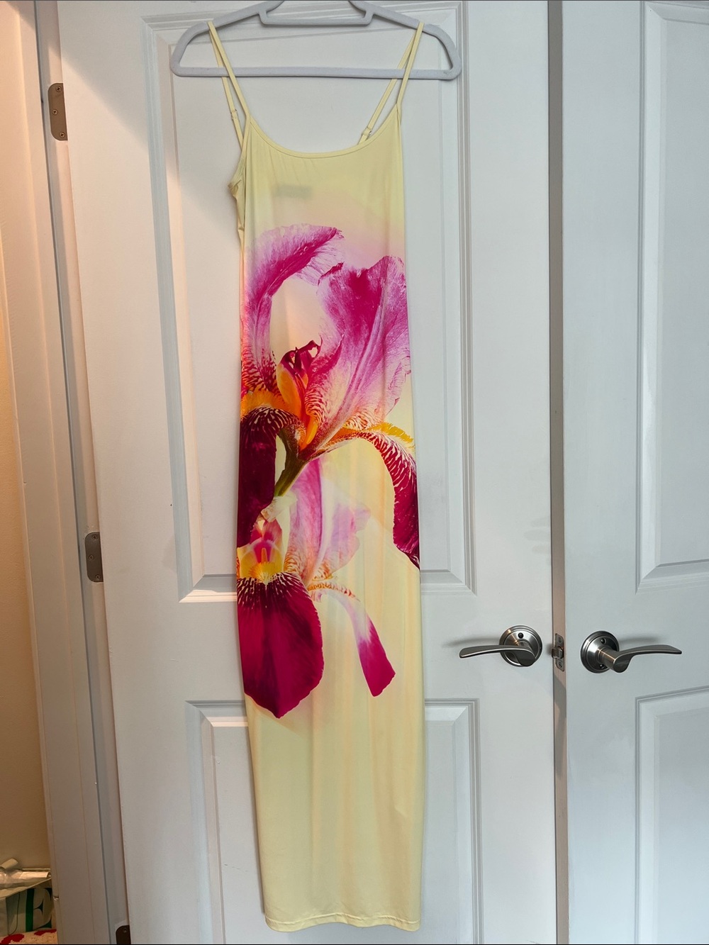 White Fox Boutique Yellow Maxi Slip Dress with Pink Floral Print